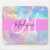 Girly Rainbow Holografische Iridescent Monogram Na Muismat (Voorkant)