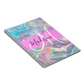 Girly Rainbow Holografische Iridescent Monogram Na Notitieboek (Rechterzijde)