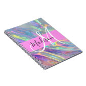 Girly Rainbow Holografische Iridescent Monogram Na Notitieboek (Rechterzijde)