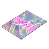 Girly Rainbow Holografische Iridescent Monogram Na Notitieboek (Linkerzijde)