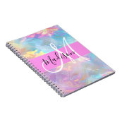 Girly Rainbow Holografische Iridescent Monogram Na Notitieboek (Rechterzijde)