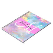 Girly Rainbow Holografische Iridescent Monogram Na Notitieboek (Linkerzijde)