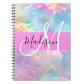 Girly Rainbow Holografische Iridescent Monogram Na Notitieboek (Voorkant)