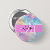 Girly Rainbow Holografische Iridescent Monogram Na Ronde Button 5,7 Cm (Voorkant /achterkant)