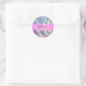 Girly Rainbow Holografische Iridescent Monogram Na Ronde Sticker (Tas)