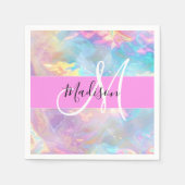 Girly Rainbow Holografische Iridescent Monogram Na Servet (Voorkant)