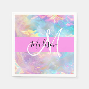 Girly Rainbow Holografische Iridescent Monogram Na Servet