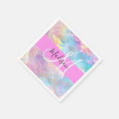 Girly Rainbow Holografische Iridescent Monogram Na Servet (Hoek)