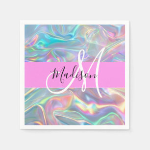 Girly Rainbow Holografische Iridescent Monogram Na Servet