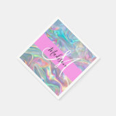 Girly Rainbow Holografische Iridescent Monogram Na Servet (Hoek)