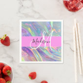 Girly Rainbow Holografische Iridescent Monogram Na Servet (Insitu)
