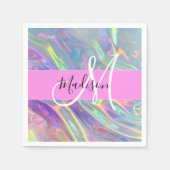 Girly Rainbow Holografische Iridescent Monogram Na Servet (Voorkant)
