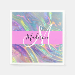 Girly Rainbow Holografische Iridescent Monogram Na Servet