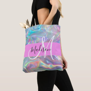 Girly Rainbow Holografische Iridescent Monogram Na Tote Bag