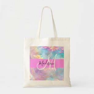 Girly Rainbow Holografische Iridescent Monogram Na Tote Bag
