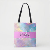 Girly Rainbow Holografische Iridescent Monogram Na Tote Bag (Voorkant)