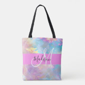 Girly Rainbow Holografische Iridescent Monogram Na Tote Bag (Achterkant)
