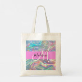 Girly Rainbow Holografische Iridescent Monogram Na Tote Bag (Achterkant)