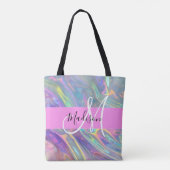 Girly Rainbow Holografische Iridescent Monogram Na Tote Bag (Achterkant)