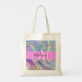 Girly Rainbow Holografische Iridescent Monogram Na Tote Bag (Achterkant)