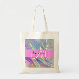Girly Rainbow Holografische Iridescent Monogram Na Tote Bag