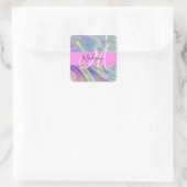 Girly Rainbow Holografische Iridescent Monogram Na Vierkante Sticker (Tas)