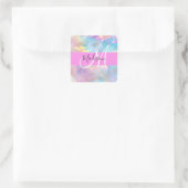 Girly Rainbow Holografische Iridescent Monogram Na Vierkante Sticker (Tas)