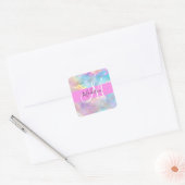 Girly Rainbow Holografische Iridescent Monogram Na Vierkante Sticker (Envelop)