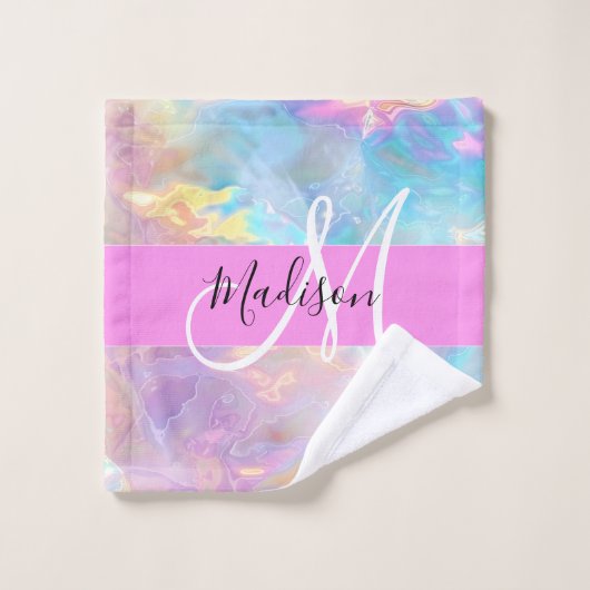 Girly Rainbow Holografische Iridescent Monogram Na Washandje (Wasdoekje)