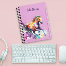 Girly Rainbow Horse Paarse aangepaste naam Planner