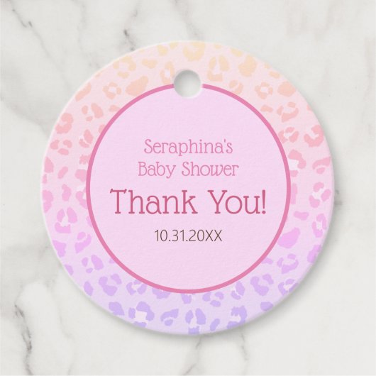 Girly Rainbow Leopard Baby shower Bedankt Bedankjes Labels (Voorkant)