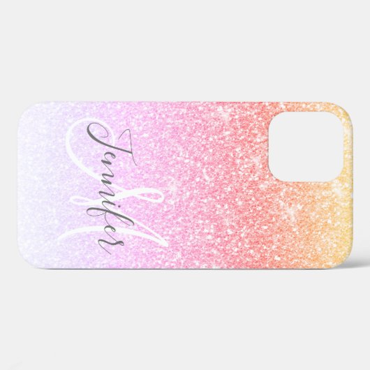 Girly Rainbow Pink Glitter Pink Monogram Naam Case-Mate iPhone Case (Achterkant (horizontaal))