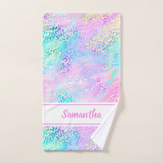 Girly Rainbow Shimmer Leopard print, persoonlijk Bad Handdoek (Handdoek)