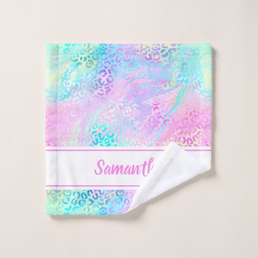 Girly Rainbow Shimmer Leopard print, persoonlijk Bad Handdoek (Wasdoekje)