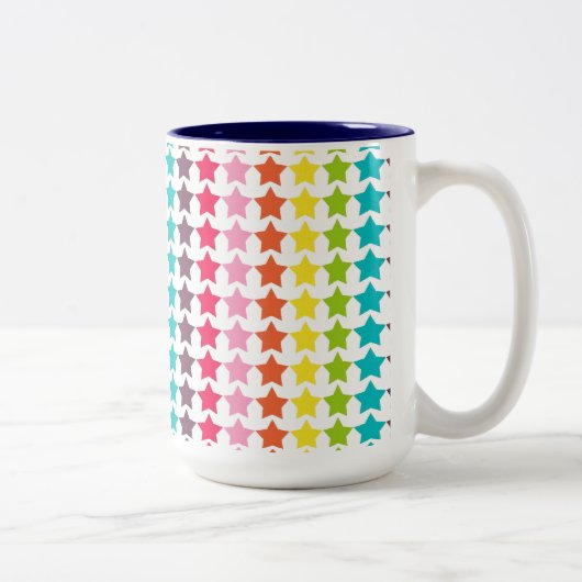 Girly Rainbow Stars Tweekleurige Koffiemok (Rechts)