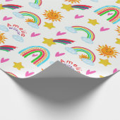 Girly Rainbow Sun Star Name Pattern for Kids Cadeaupapier (Hoek)