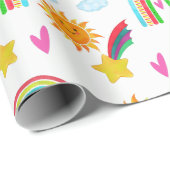 Girly Rainbow Sun Star Name Pattern for Kids Cadeaupapier (Rol Hoek)