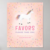 Girly Rainbow Unicorn Birthday Favor Sign Poster (Voorkant)