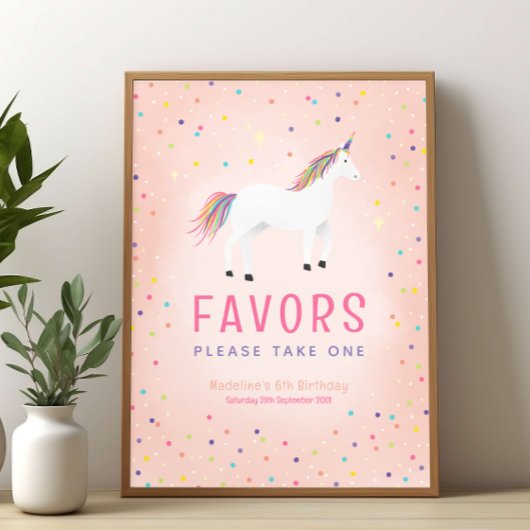 Girly Rainbow Unicorn Birthday Favor Sign Poster
