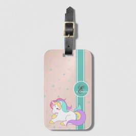 Girly Rainbow Unicorn, kleurrijke stars Monogram Bagagelabel