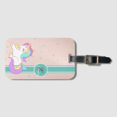 Girly Rainbow Unicorn, kleurrijke stars Monogram Bagagelabel (Voorkant (horizontaal))
