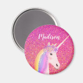 Girly Rainbow Unicorn Pink Glitter Persoonlijk Magneet (Voorkant / Achterkant)