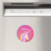 Girly Rainbow Unicorn Pink Glitter Persoonlijk Magneet (Insitu (Vaatwasser))