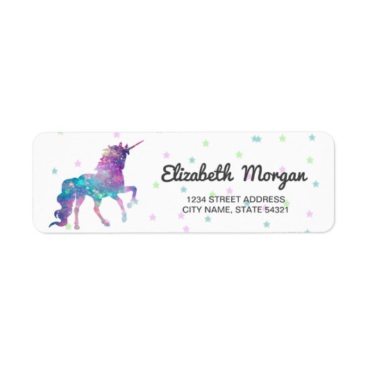 Girly Rainbow Unicorn, sterren Etiket (Voorkant)