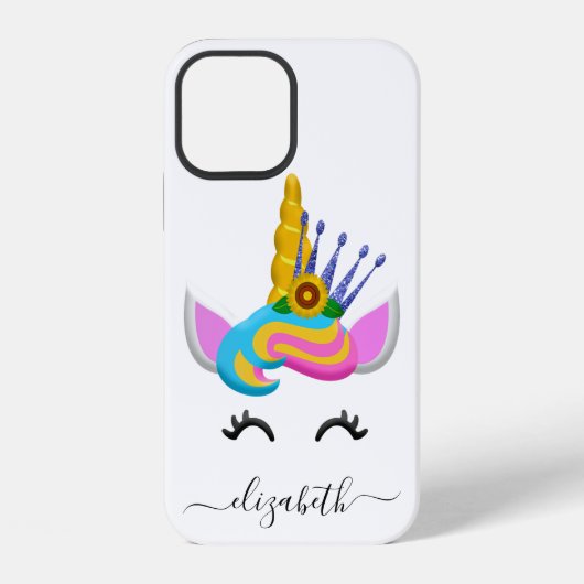 Girly Rainbow Unicorn Voeg naam toe iPhone Hoesje (Achterkant)