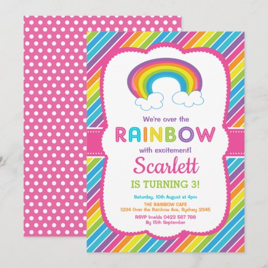 Girly Rainbow Verjaardagsfeestje Kleurrijke Regenb Kaart (Voorkant / Achterkant)