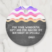 Girly Rainbow Waves Chalkboard Birthday Dank je Bedankjes Labels (Achterkant)