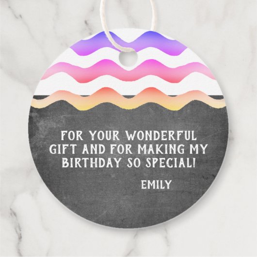 Girly Rainbow Waves Chalkboard Birthday Dank je Bedankjes Labels (Achterkant)
