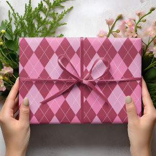 Girly Raspberry en Roze Grote Argyle Patroon Kinde Cadeaupapier