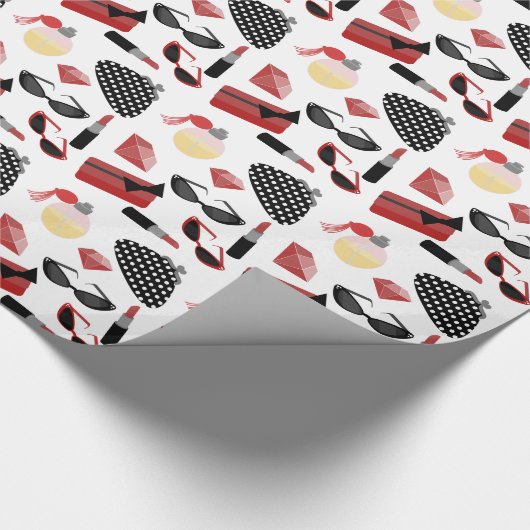Girly Red Accessoires Wrapping Paper Cadeaupapier (Hoek)